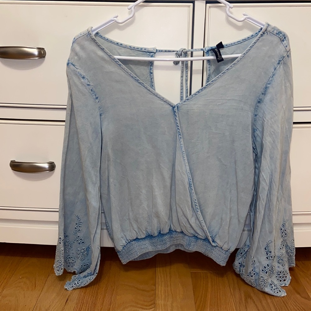 Blue embroidered  top with Bell Sleeves